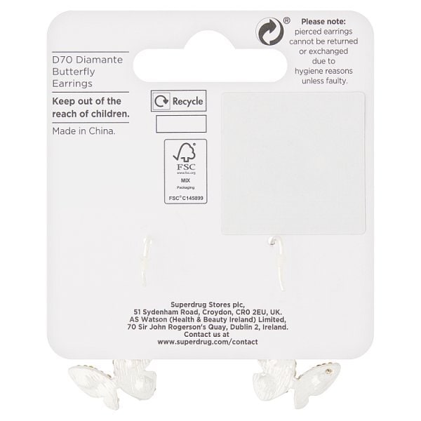 Superdrug Diamante Butterfly Earrings