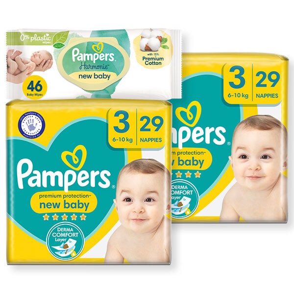 New Born Nappy Size 3 & Harmonie New Baby Wipes Bundle