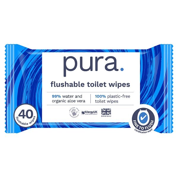 Pura Premium Flushable Moist Toilet Tissue Wipes, 40 Wipes