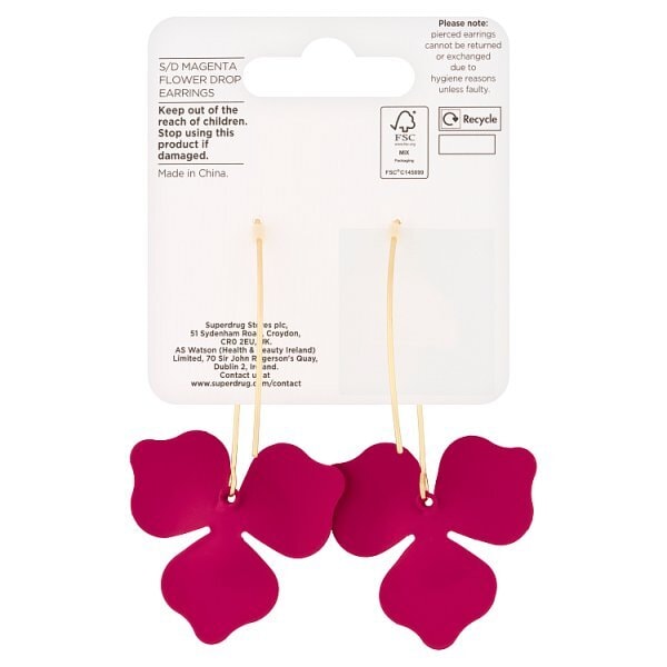 Superdrug Magenta Flower Drop Earrings