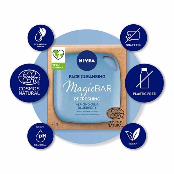 Nivea Magicbar Almond Oil & Blueberry Face Cleansing Bar 75G