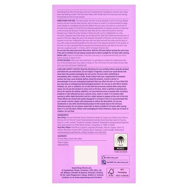 Superdrug Sensitive Legs & Body Wax Strips x20