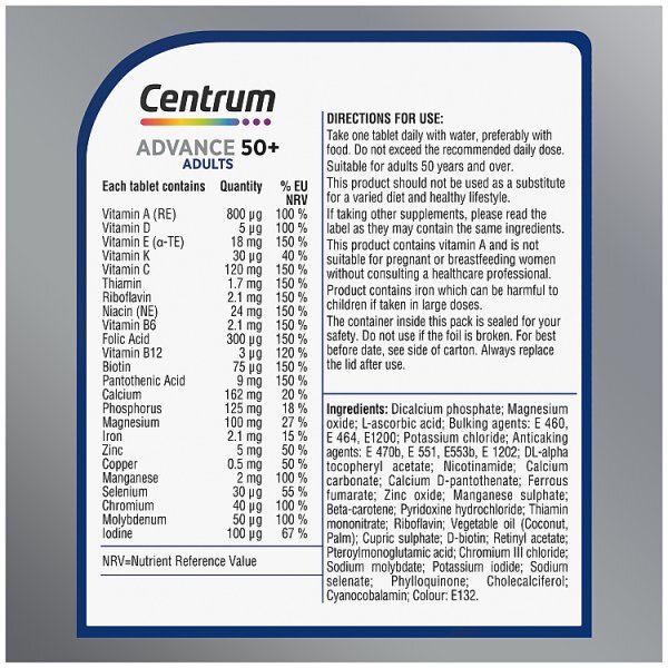 Centrum Advance 50+ Multivitamins & Minerals, 30 Tablets