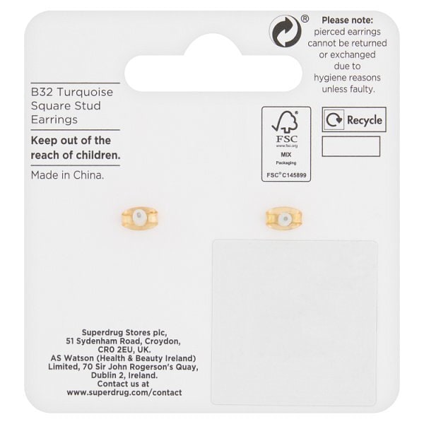 Superdrug Blue Square Stud Earrings