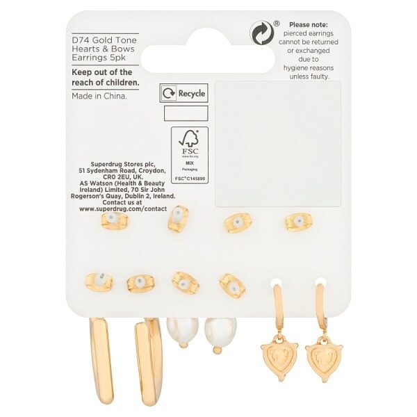 Superdrug Gold Tone Butterfly & Bows Multipack Earrings 5pk