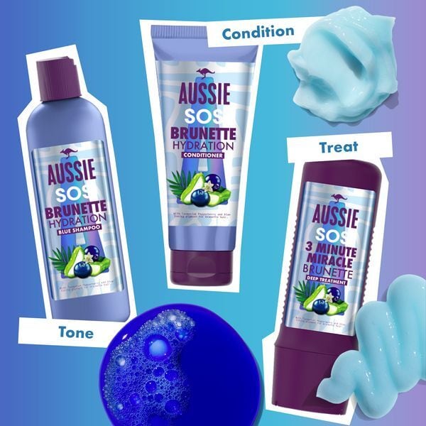 Aussie Sos Brunette Hair Hydration Vegan Blue Shampoo 290Ml