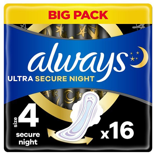 Always Ultra Sanitary Towels Secure Night Wings Size 4 16CT