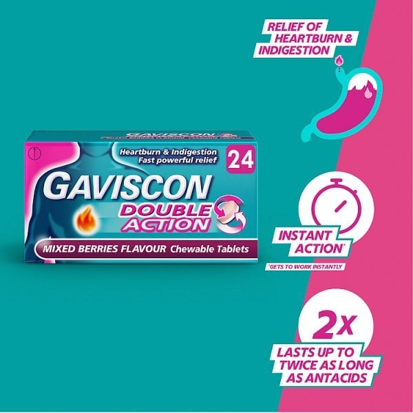 Gaviscon Heartburn Double Action Mixed Berry Tablets x24