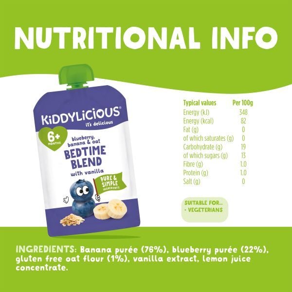 Kiddylicious Blueberry Banana & Oat Bedtime Blend Pouch 100g