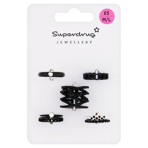 Superdrug Black Chain Rings 7pk M/L