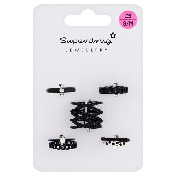 Superdrug Black Chain Rings 7pk S/M