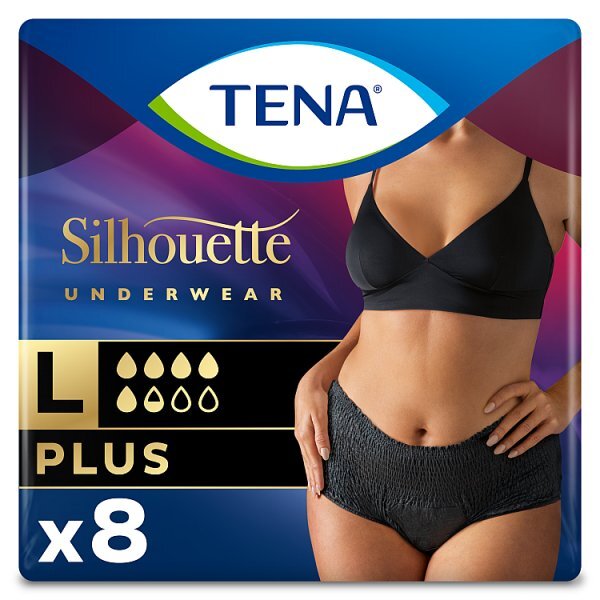 TENA  Silhouette Plus Black Incontinence Pants Size Large 8 pack