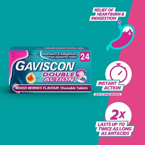 Gaviscon Heartburn Double Action Mixed Berry Tablets x24