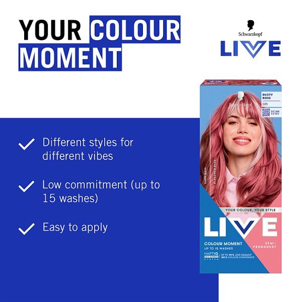 Schwarzkopf Live 025 - Dusty Rose Semi-Perm Hair Dye