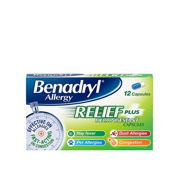 Benadryl Allergy Relief Plus Decongestant - 12 capsules