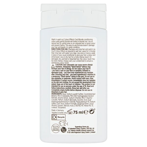 Superdrug Colour Effects Wash In Hair Dye Cool Blonde