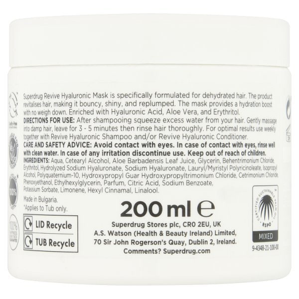 Superdrug Revive Hyaluronic Hair Mask 200ml