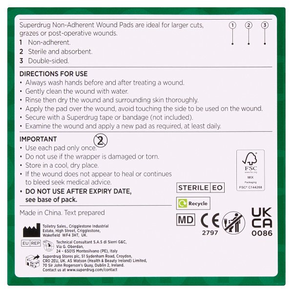 Superdrug Non-Adherent Wound Pad Large 8.5cm x 6cm X 5
