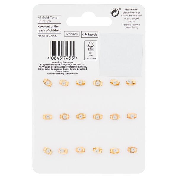 Superdrug Gold Tone Stud 9pk
