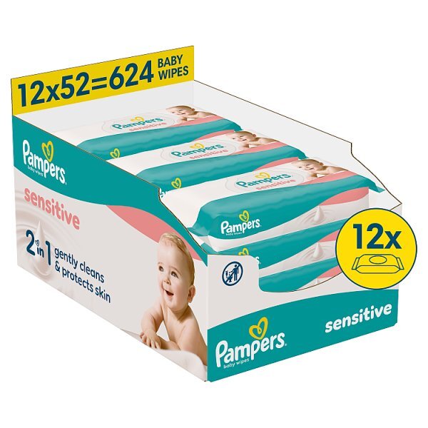 Pampers Sensitive Baby Wipes Plastic Free -12 Pack(624wipes)