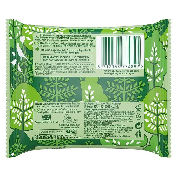 Simple Kind to Skin Biodegradable Cleansing Wipes 2x20pc