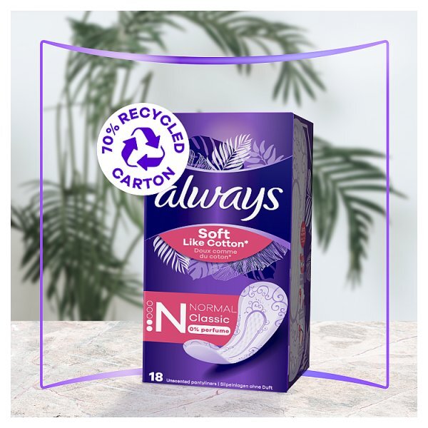 Always Soft Like Cotton Normal Liners 0% Perfume x 18