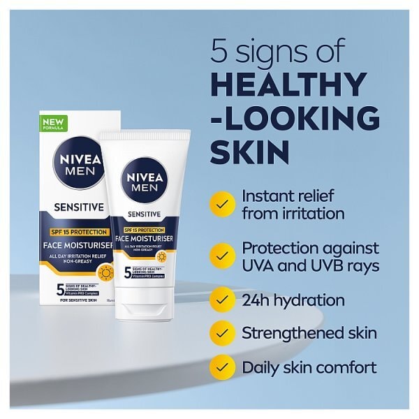 Nivea Men Sensitive Moisturiser Spf15 With 0% Alcohol 75Ml