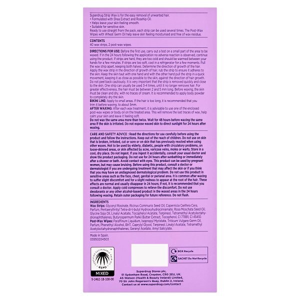 Superdrug Sensitive Legs & Body Wax Strips x40 Maxi Pack