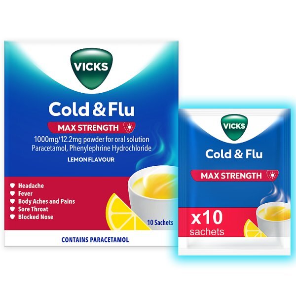 Vicks Cold & Flu Max Powder Lemon 10Ct