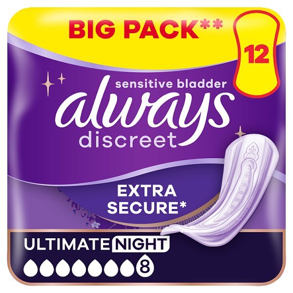 Always Discreet Incontinence Pads Plus Ultimate Night X12