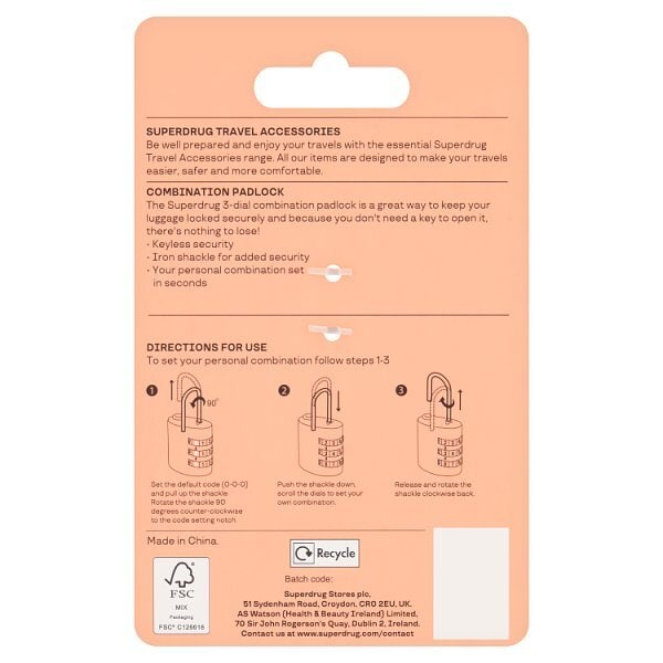 Superdrug Combination Padlock