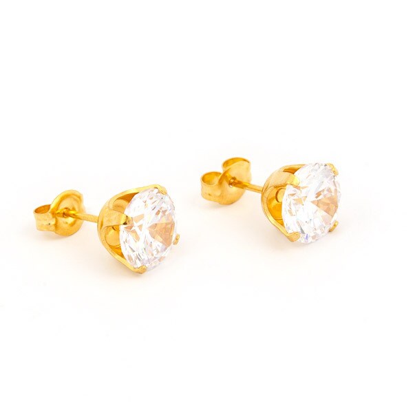 Studex 24Ct Gold Plated 8mm CZ Earrings