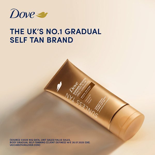 Dove Summer Revived Sunless Gradual Tan Lotion Sunkissed Glow + Pro-Ceramides in Medium to Dark 200ml