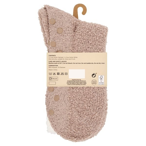 Superdrug Set 2 Cosy Socks Oat/White