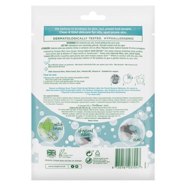 Simple Daily Skin Detox Bubbling Deep Cleanse Sheet Mask 1pc