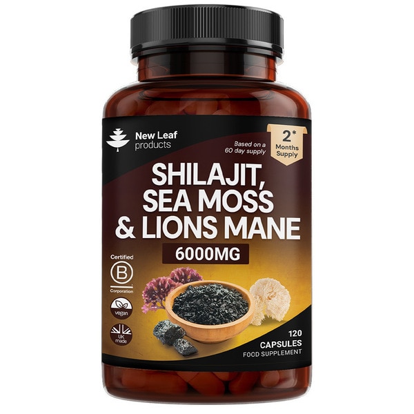 New Leaf Shilajit, Sea Moss & Lions Mane 6000Mg Vegan Caps