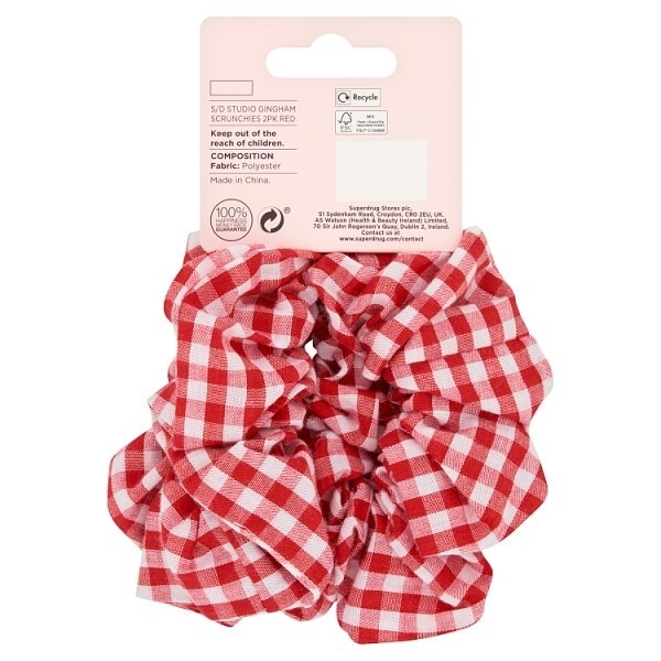 Studio London Gingham Scrunchies 2pk Red