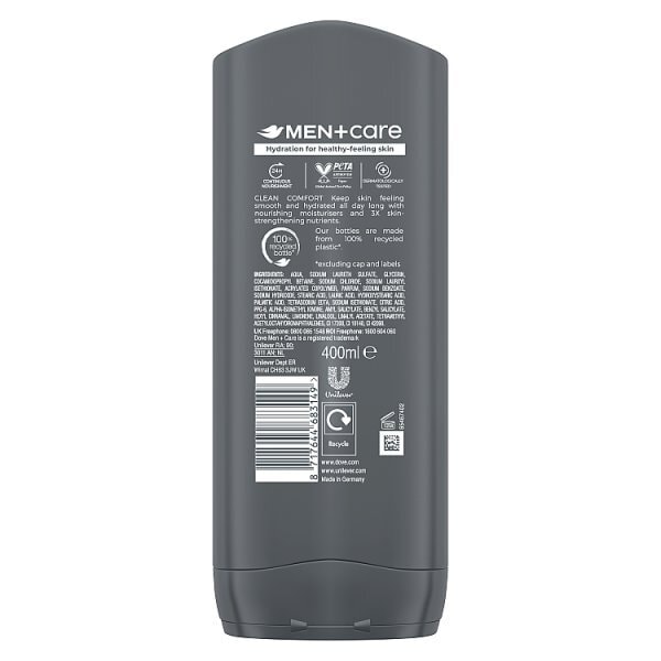 Dove Men+Care Hydrating Clean Comfort 3in1 Hair Face & Body Wash 400ml