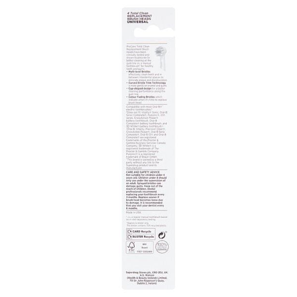 Superdrug ProCare Total Clean Toothbrush Heads x4
