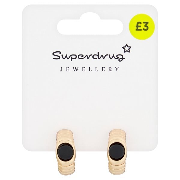 Superdrug Black Stone & Gold Tone Hoop Earrings