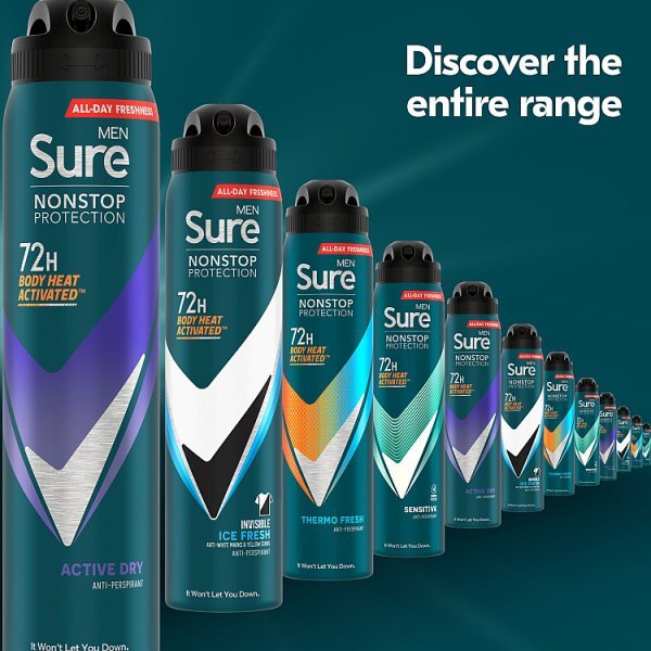 Sure Men Antiperspirant Deo Aerosol Nonstop Active Dry 250ml