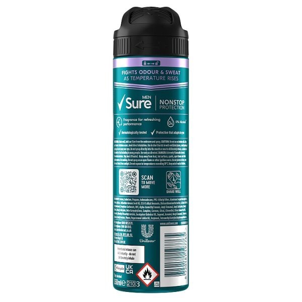 Sure Men Nonstop Protection Active Dry Anti-Perspirant Aerosol 150 ml