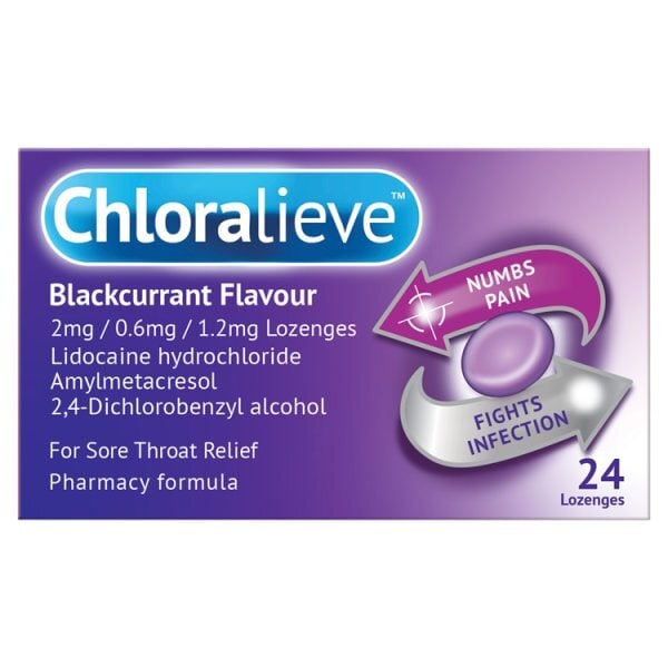 Chloralieve Blackcurrant Flavour Lozenge 24 Pack