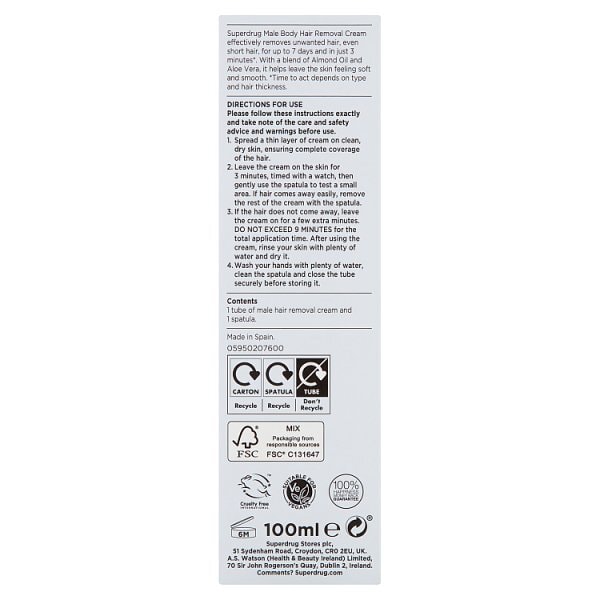 Superdrug Male Body Hair Removal Cream 100ml