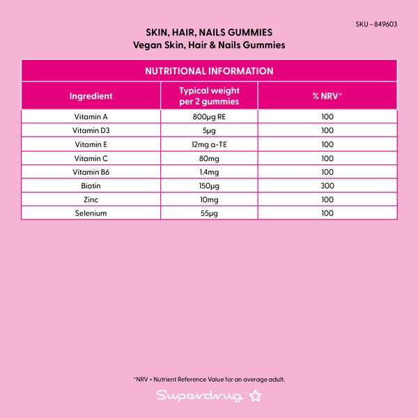 Superdrug Skin Hair & Nails Vegan Gummies 60s
