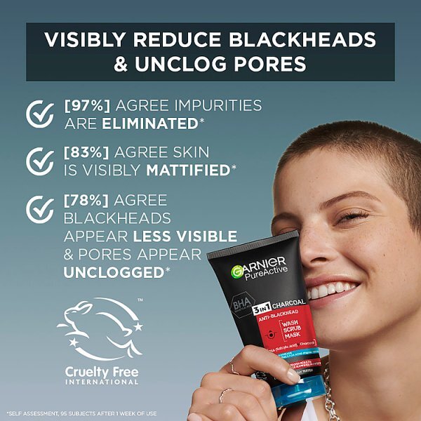 Pure Active 3in1 Charcoal Blackhead Mask Wash Scrub 150ml