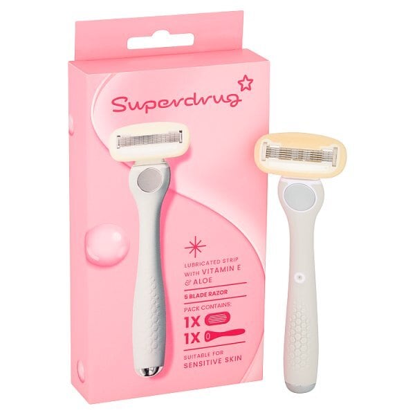 Superdrug Premium 5 Blade Razor Silver Handle Grey
