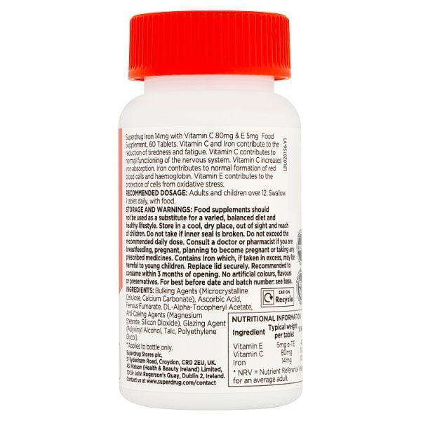 Superdrug Iron 14mg & Vitamin C 60s