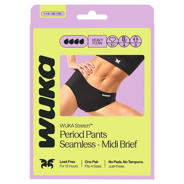 Wuka Stretch Midi Brief Heavy Flow Black - Size 2