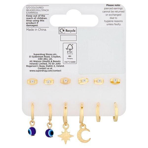 Superdrug Coloured Beaded Multipack Earrings